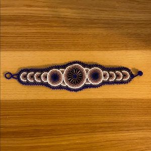 Vintage handmade blue and purple cuff bracelet